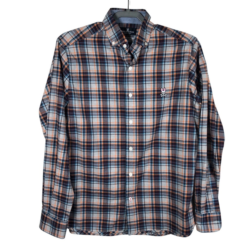 Psycho‎ Bunny Shirt Mens Small Plaid Flannel Slim Fit Long Sleeve Button Down